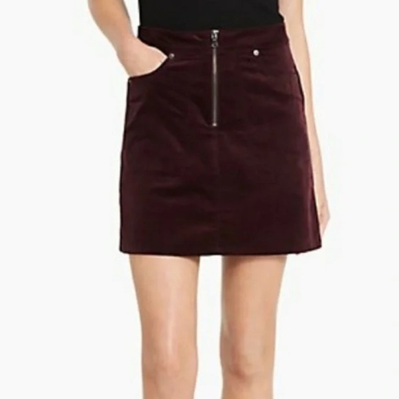 Calvin Klein Zip Velvet Maroon Mini Skirt Size 29 - Picture 1 of 5